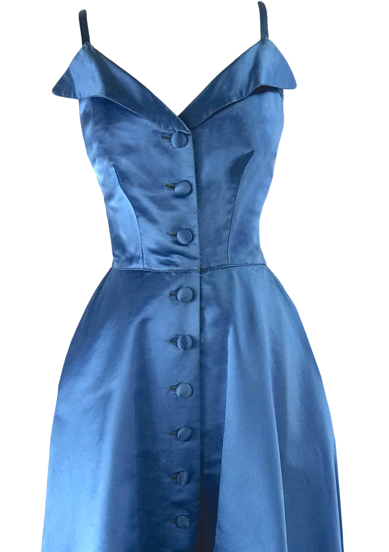 Amazing Late 1950s Blue Silk Satin Cocktail Dress- New!