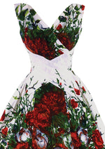 Late 1950s Spectacular Red Floral Print Designer Dress- New!