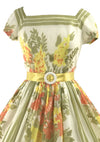 1950s Yellow and Green Floral Jerry Gilden Dress - New!