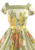 1950s Yellow and Green Floral Jerry Gilden Dress - New!