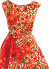 Vintage 1950s Vivid Orange & Red Cotton Floral Dress - New!