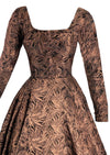 1950s Feather Print Black & Bronze Jacquard Dress- New! (ON HOLD)