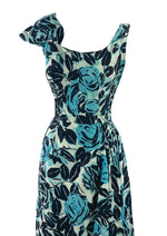 Late 1950s Early 1960s Blue Roses Cotton Dress - New!