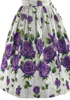 Striking Early 1960s Purple Roses Cotton Skirt- New!