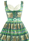 Late 1950s Scenic French Novelty Print Cotton Dress- New!