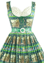 Late 1950s Scenic French Novelty Print Cotton Dress- New!