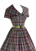 1950s Purple and Green Plaid Cotton Dress- New!