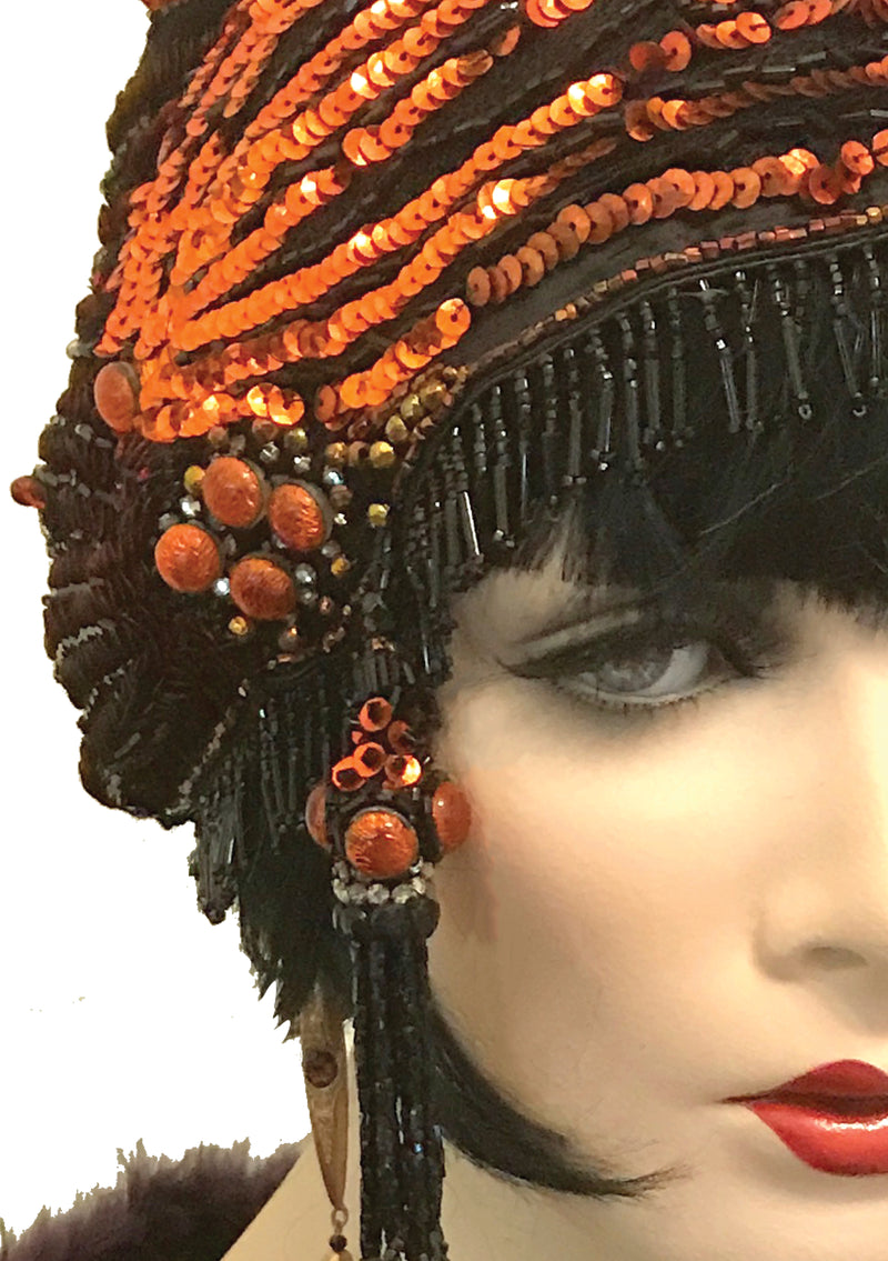Rare 1920s Bronze Evening Cloche Headpiece - New!