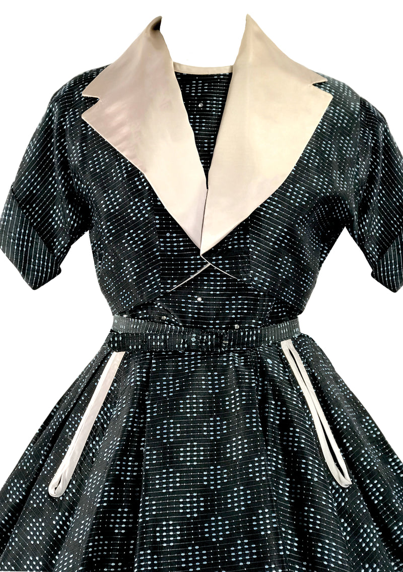 Vintage 1950s Turquoise Blue & Black Dress Ensemble- New!