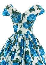 Late 1950s Vibrant Blue Roses California Cottons Dress- New! (ON HOLD)