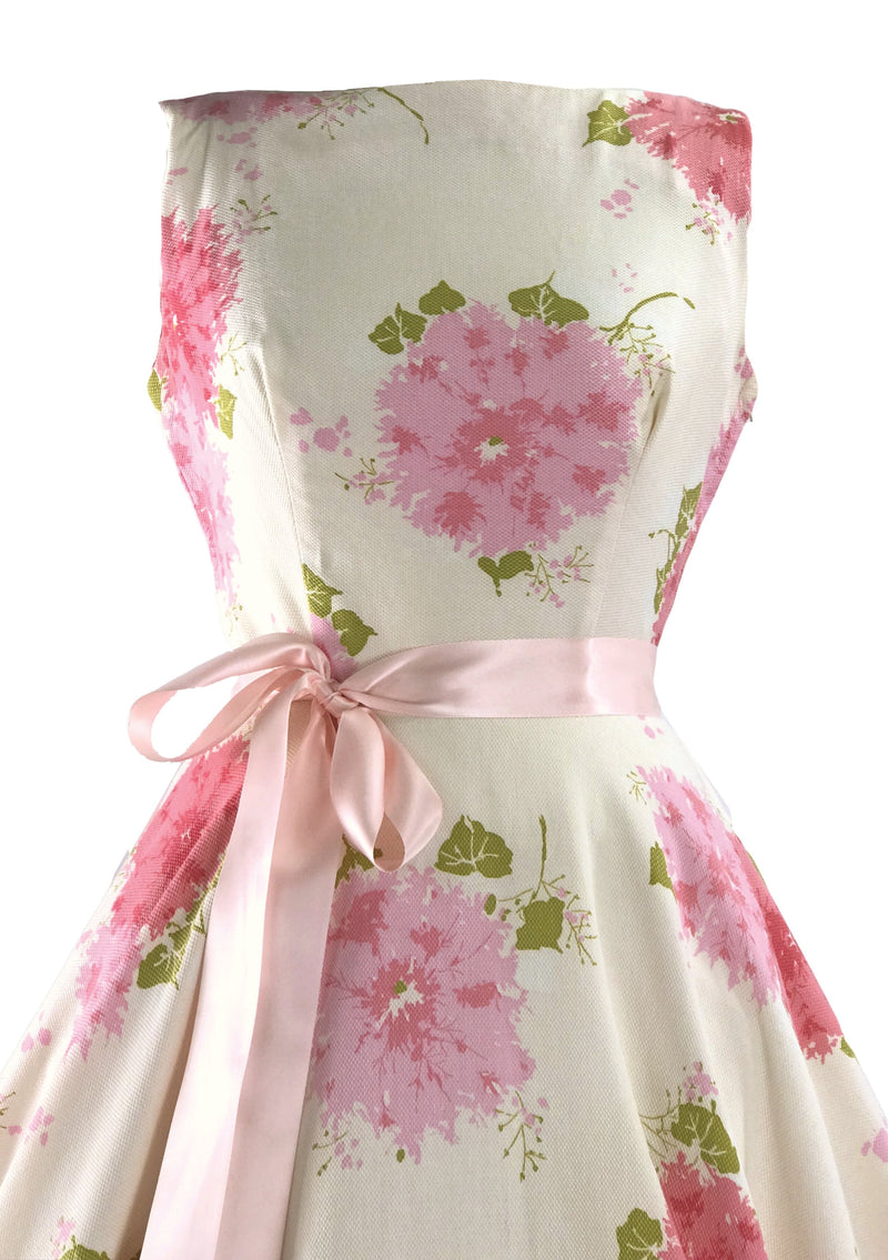1950s Pink Hydrangeas Pique Cotton Dress - New! (RESERVED)