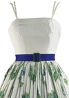 Vintage 1950s Ivory Dress with Blue Floral Border - New!