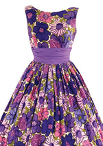 Late 1950s - Early 1960s Purple & Pink Floral Designer Dress - New!