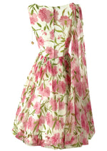 Early 1960s Pink Carnations Chiffon Dress - NEW!