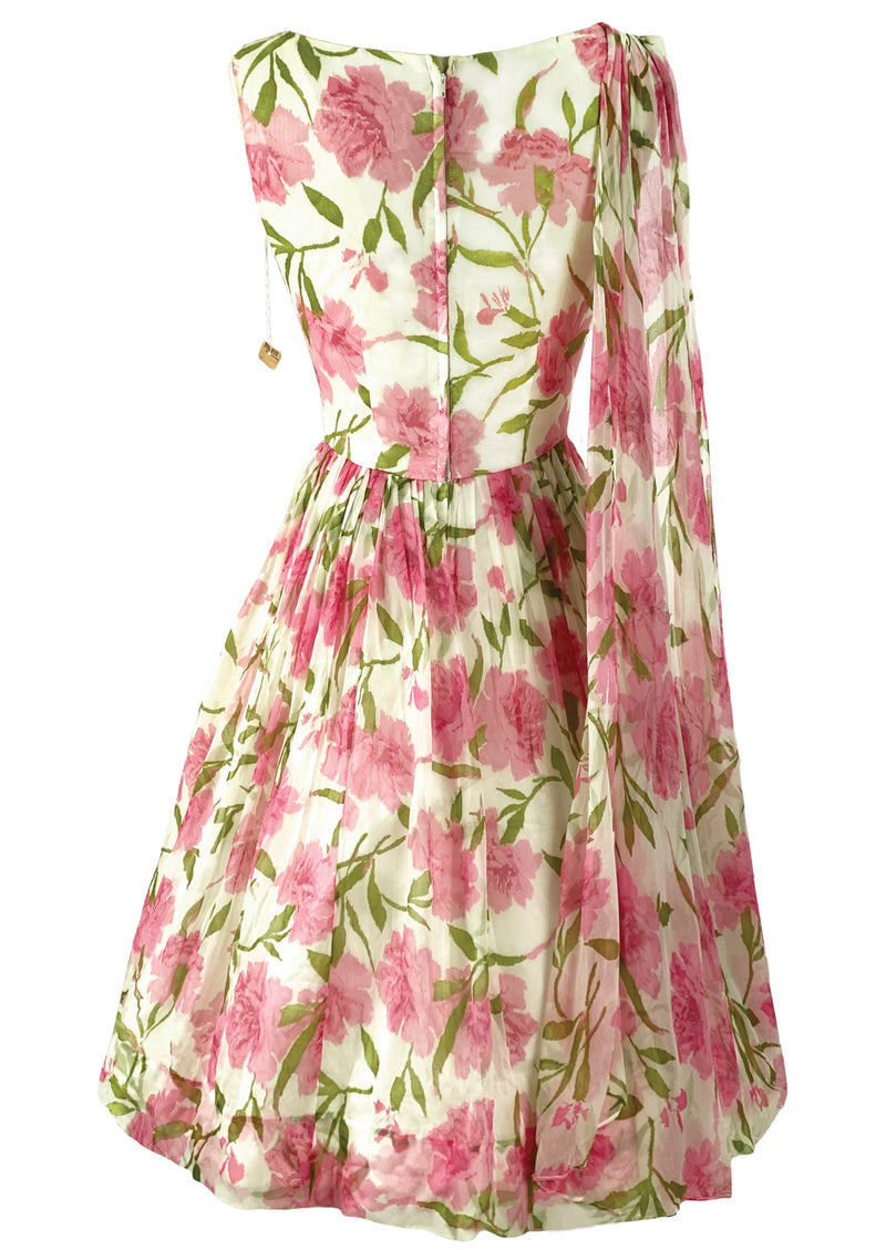 Early 1960s Pink Carnations Chiffon Dress - NEW!