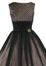 Vintage 1950s Black Flocked Chiffon Glitter Party Dress - New!