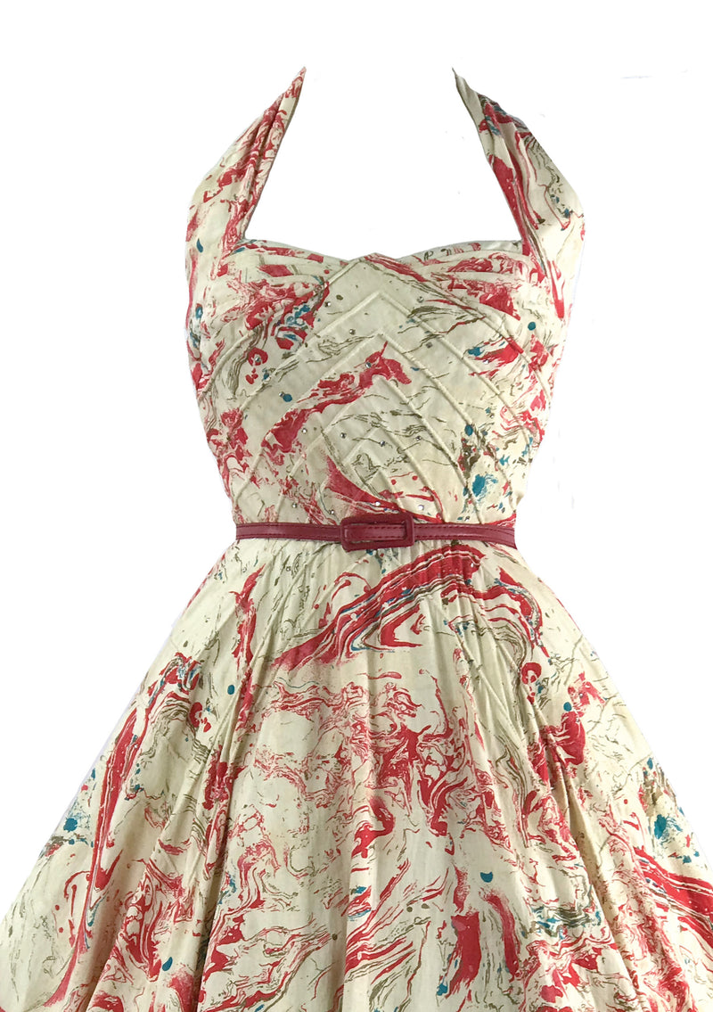 Incredible 1950s Designer Splatter Cotton Halter Dress - New! (ON HOLD)