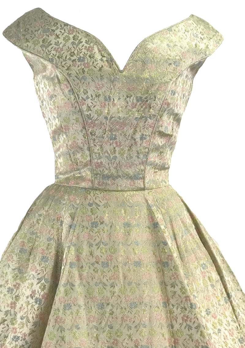 1950s Designer Golden Brocade Wedding Party Dress - New! (Layaway)