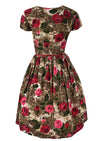 Late 1950s Rural Countryside with Roses Novelty Print Dress- NEW!