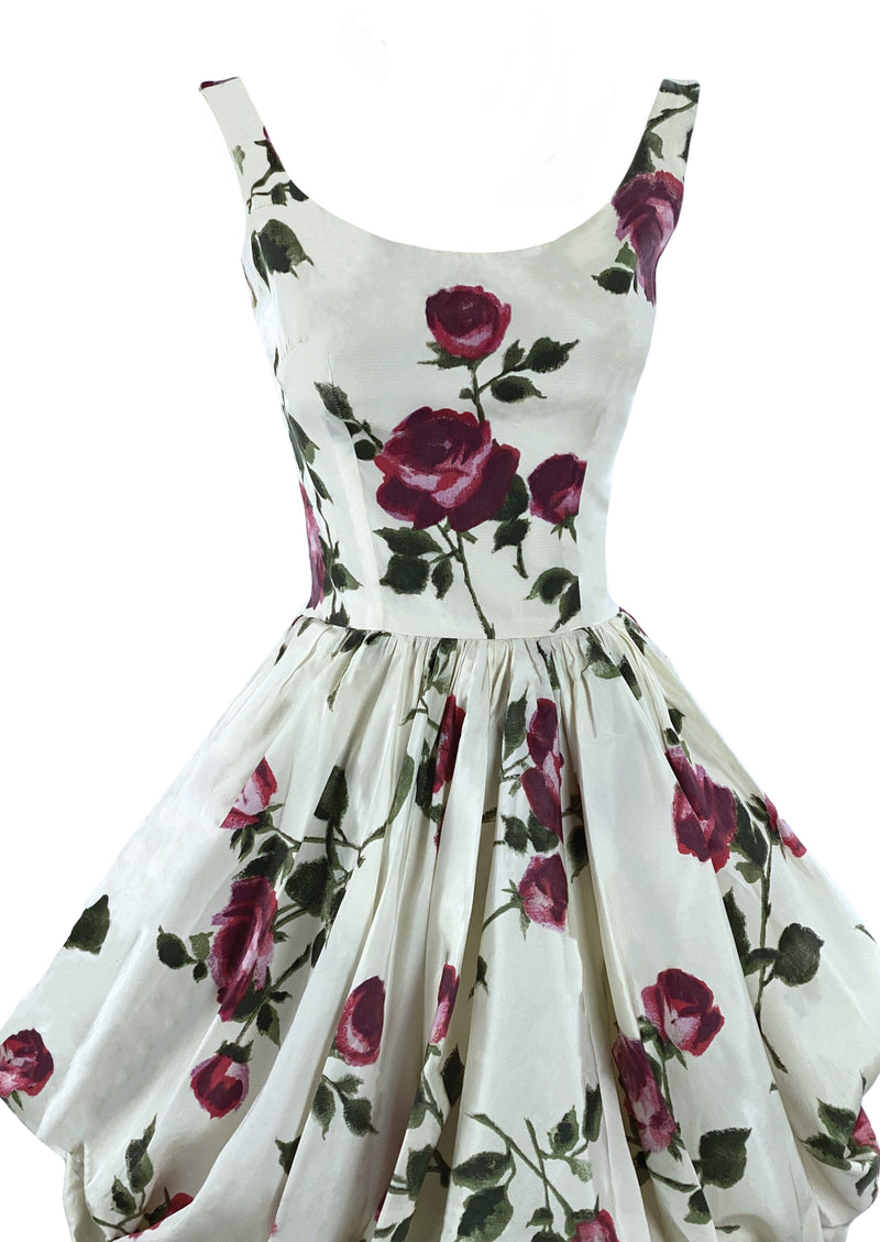 Stunning 1950s Sculptured Magenta Roses Cocktail Dress- New!