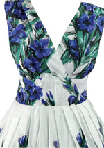 1950's Style Blue Iris Floral Print Recreation Dress - New!