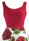 1950s Red Roses Cotton & Chiffon Dress With Sequins- New!