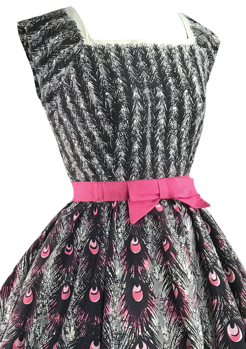 Vintage 1950s Pink Peacock Print Cotton Dress- New! (ON HOLD)