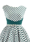 Vintage 1950s Green Polka Dot Pique Cotton Dress - NEW!