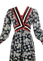Vintage 1960s Black Optical Print Designer Dress- New!