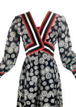 Vintage 1960s Black Optical Print Designer Dress- New!