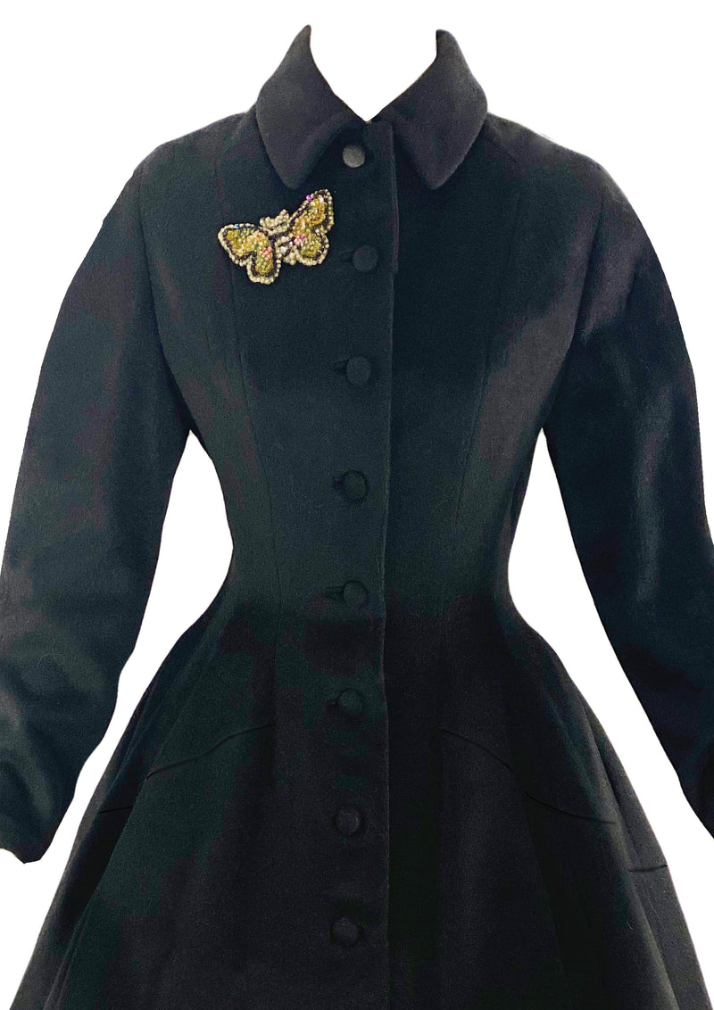 Sublime 1950s Lilli Ann Black Wool Princess Coat- New!