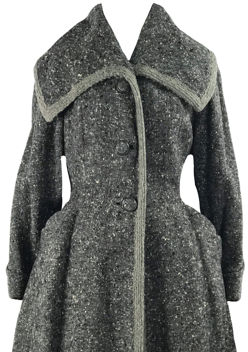 Vintage 1940s Charcoal Flecked Wool Princess Coat  New!
