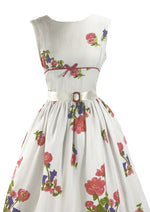 Late 1950s Early 1960s White Floral Garland Pique Dress - New!