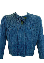 Vintage 1940s Quilted Blue Silk Velvet Jacket- New!