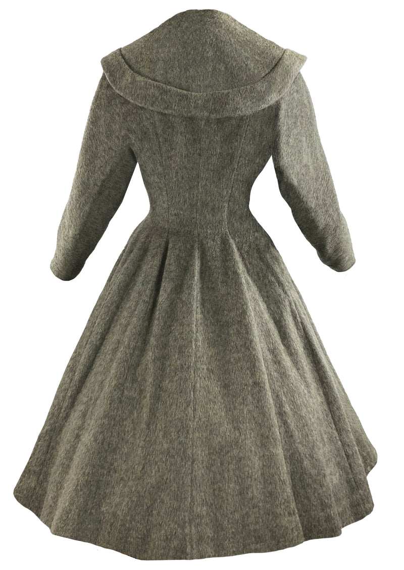 Dramatic 1950s Grey Flecked Wool Princess Coat- NEW!