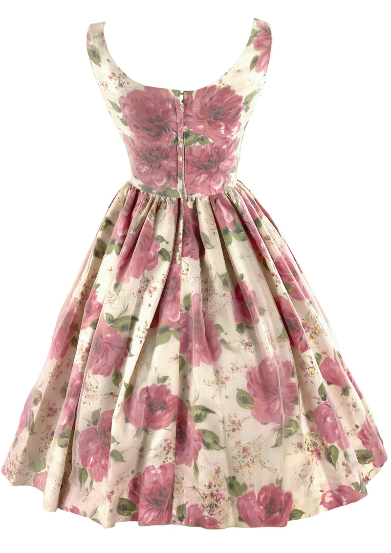 Vintage Late 1950s Pink Roses Dress with Overlay- NEW!