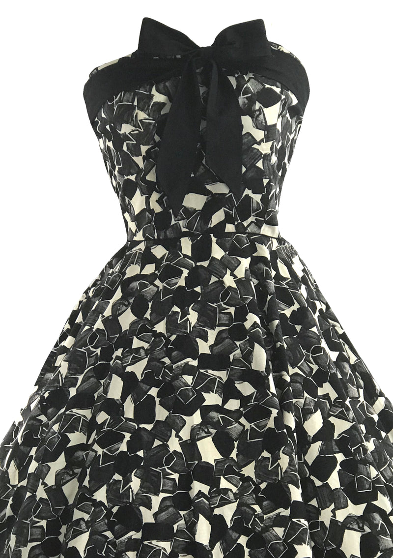 Vintage 1950s B&W Stain Glass Print Cotton Sundress - New!