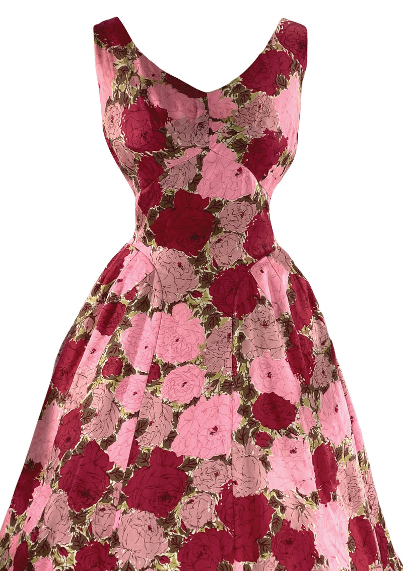 Stunning 1950s Silk Rose Print Dress- New!