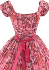 1950s Watermelon Pink Floral Chiffon Party Dress - New!