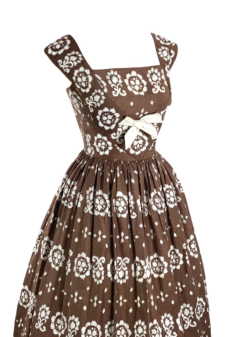 Vintage 1950s Brown and White Horrockses Designer Dress- New!