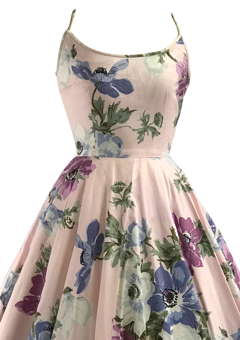Vintage 1950s Pink Floral Polished Cotton Sundress- New!