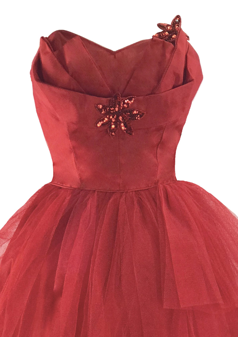 Vintage 1950s Red Tulle Cocktail Dress - New!