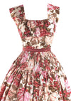 Vintage 1950s Pink Novelty Floral Cotton Dress- New!