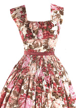Vintage 1950s Pink Novelty Floral Cotton Dress- New!