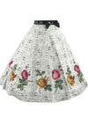 1950s Novelty Newsprint Skirt with Rose Appliques - New!