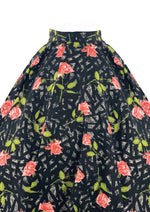 Vintage 1950s Pink Roses on Black Flannel Skirt- New!