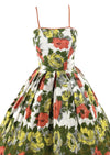 Vintage 1950s Golden and Tangerine Roses Cotton Dress - New!