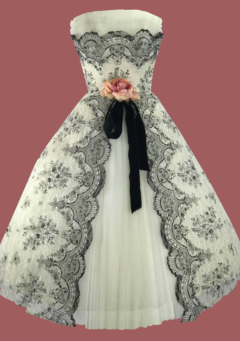 Vintage 1950s White & Black Lace & Tulle Party Dress - New! Coutura Vintage Vintage 1950s White & Black Lace & Tulle Party Dress - New! Coutura Vintage