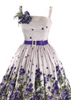 Stunning 1950s Purple Violets Border Print Dress- New!