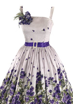 Stunning 1950s Purple Violets Border Print Dress- New!